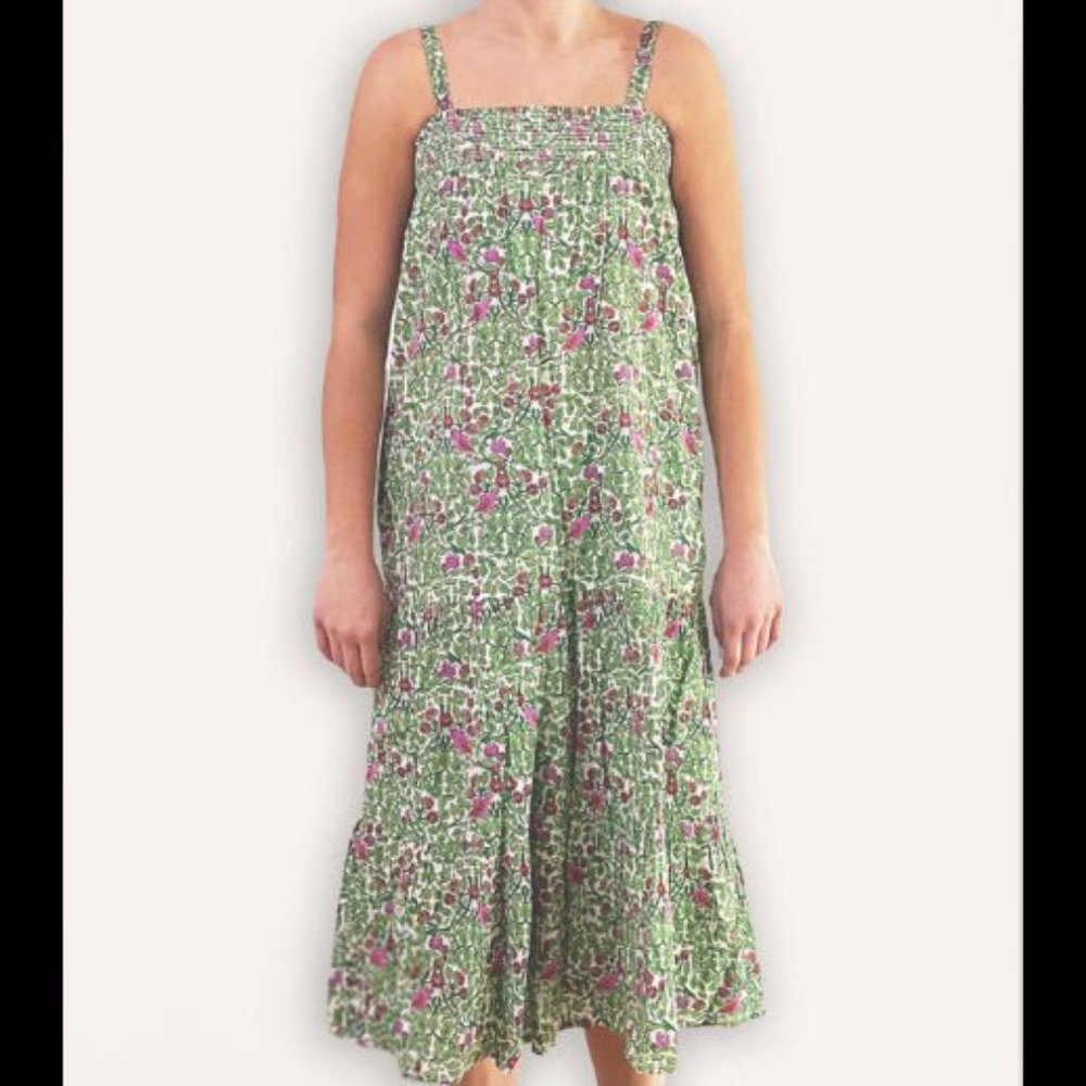 NWT Green & Pink Bird Long Babydoll Dress
